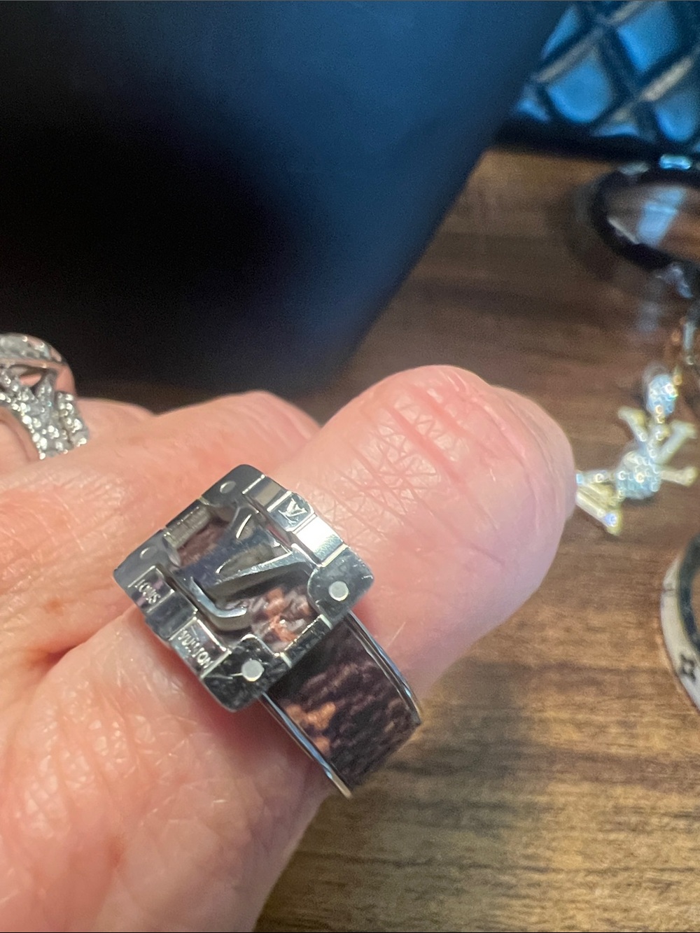 Silver Buckle Ring with Brown Leather Accent